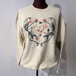 New skeletons hearts Graphic Sweatshirt fleece M L beige valentines